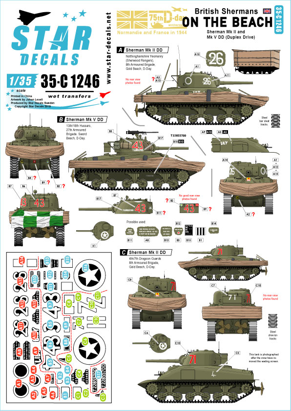 Star Decals for 1/72 British Sharpshooters Sherman of 3rd/4th CLY 75th D-Day