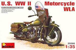 Miniart 35182 1:35th Scale US Soldier Pushing Motorcycle Harley Davidson WLA 